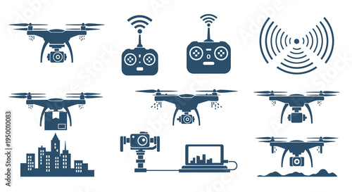 Drone Technology Icons - Technology, Technology, Glyph