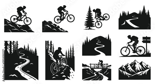 Mountain Biking Silhouette Vector Pack - Action Sports Art