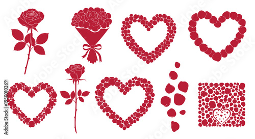 Red Roses and Hearts Vector Graphics, Romantic Valentine's Day Design