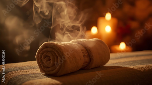 Wallpaper Mural Warm spa towels with steam and candles relaxing ambiance Torontodigital.ca
