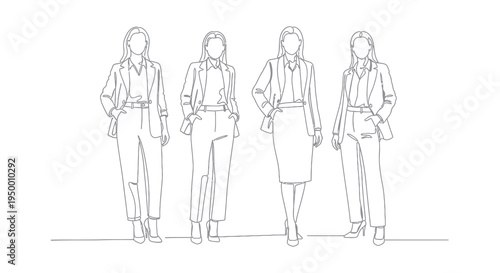 Business Women Line Art, Professional Female Characters in Suits
