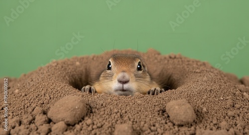 Close-Up of a Curious Ground Squirrel Peeking Out of a Burrow in Nature Scene