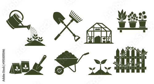 Gardening Tools and Supplies Icons - Glyph Art
