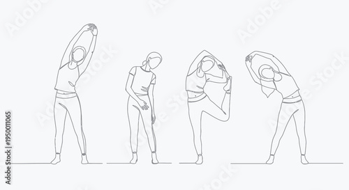 Minimalist Line Art of Women Stretching, Fitness and Health Concept