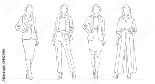 Business Women Line Art Fashionable Professional Attire