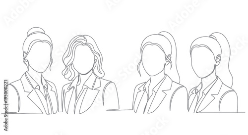 Businesswomen in Line Art Style, Professional Team
