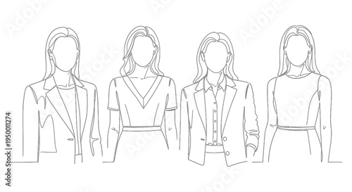 Black and White Line Art of Women in Business Attire
