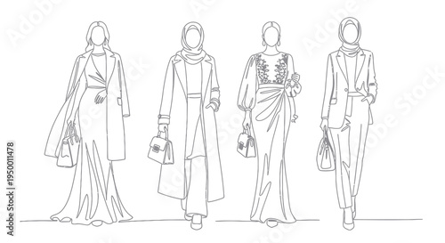 Fashion Line Art: Muslim Women Modest Fashion