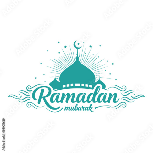 Ramadan Mubarak Celebration with Mosque Illustration and Islamic Decorations