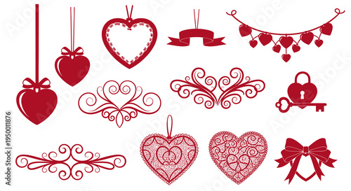 Red Valentine's Day Hearts and Ornaments Vector Collection