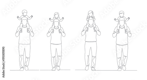 Father and Child Line Art: Parenting, Family, Childhood, Happiness