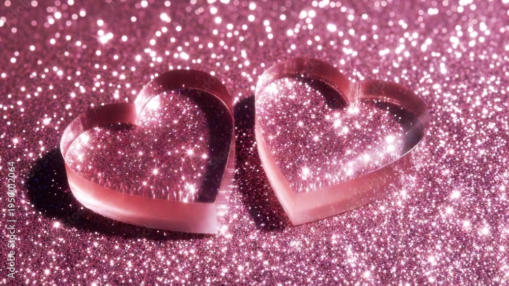 Obraz premium Pink hearts glow softly against glittery background