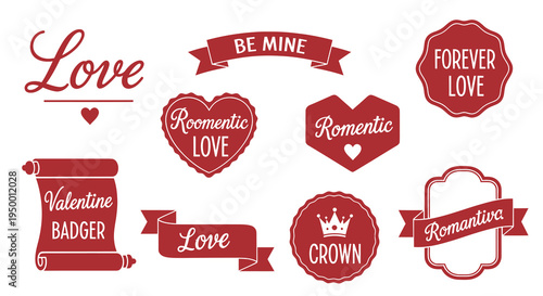 Romantic love icons, badges, and banners for Valentine's Day, vector