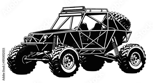 Black and white vector art of a rugged off-road buggy