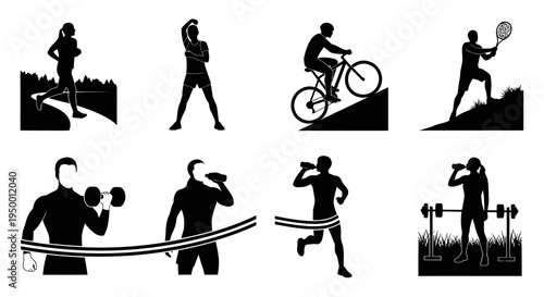 Black  White Silhouettes of Sports and Fitness Activities
