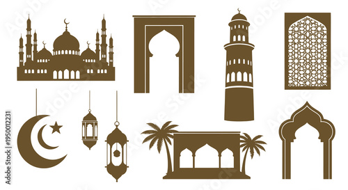 Islamic Symbols, Mosques, Arches, Minarets, Lanterns, Ramadan Graphics