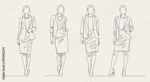 Business Women Line Art Fashion Vector Illustration