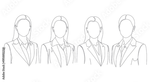 Businesswomen in Suits, Black and White Line Art, Vector Stock Asset