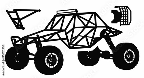 Black and White Line Art Vector of a Dune Buggy Off-Road Vehicle