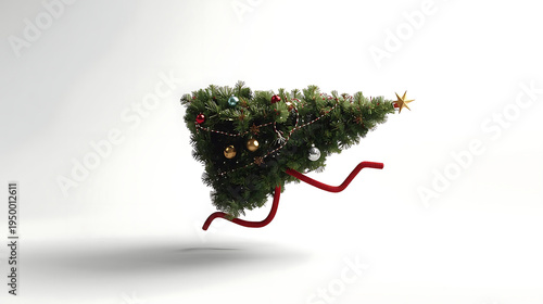 Wallpaper Mural Floating Christmas tree with colorful ornaments and red ribbons Torontodigital.ca