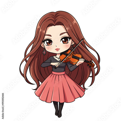 Cute chibi girl playing violin illustration