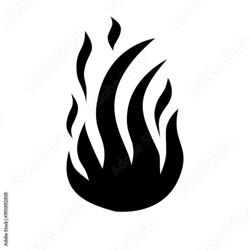 Black silhouette of a stylized flame, representing fire, heat, and energy, with dynamic upward movement