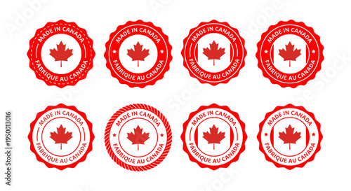 Made in Canada Maple Leaf Seal Badge Set – Red Canadian Quality Stamp Label Collection