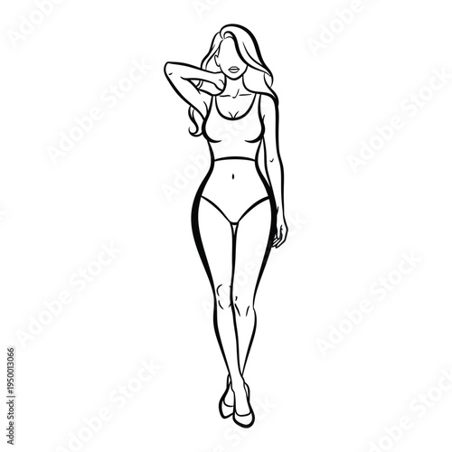 A woman in underwear poses elegantly with one hand on her face.