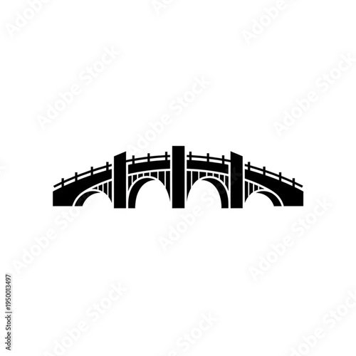 Classic Stone Bridge Silhouette with Arches and Railings.