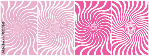 Set of spiral backgrounds with pink and white, different line widths eps 10