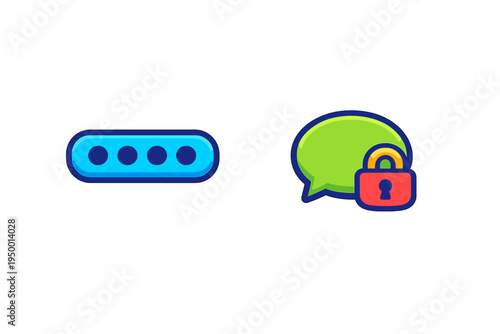 A set of two vector icons featuring a blue password input field with