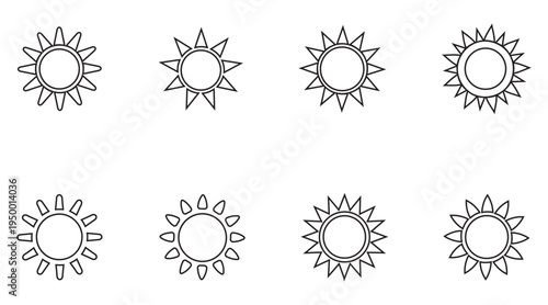 Sun burst line icon set, sun symbol vector outline icon illustration