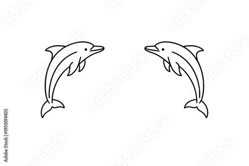 Minimalist black line art illustration of two dolphins leaping