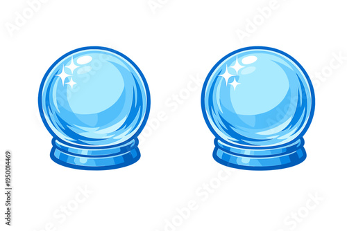 Two identical blue crystal balls on stands, featuring glossy surfaces