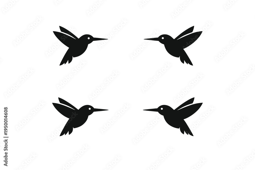 Obraz premium A collection of four minimalist hummingbird silhouettes in black