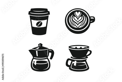 A collection of four black and white vector icons representing