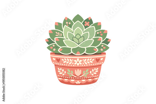 A stylized vector illustration of a green succulent plant in a