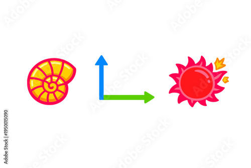 A collection of colorful vector icons featuring a stylized pink and