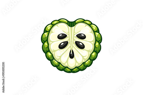 A heart-shaped vector illustration of a sliced sugar apple, showing