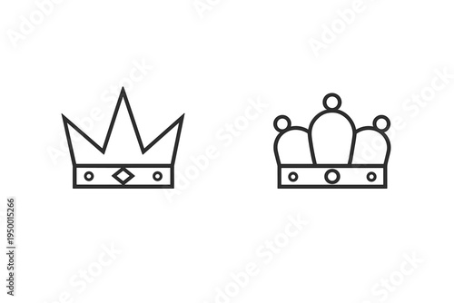 Two simple black and white crown icons featuring different designs