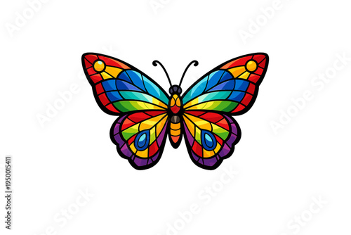 A colorful vector illustration of a butterfly designed in a stained