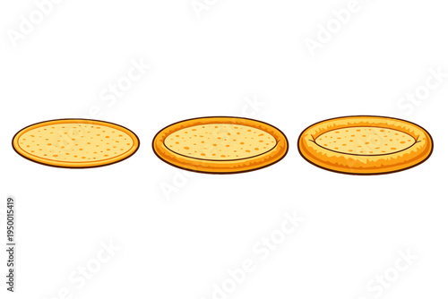 A vector illustration showing three different types of pizza dough