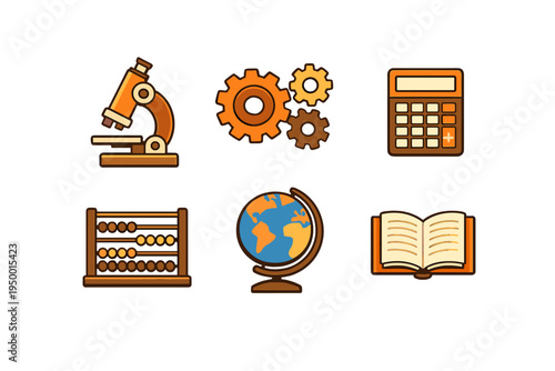 A collection of six educational and science icons including a