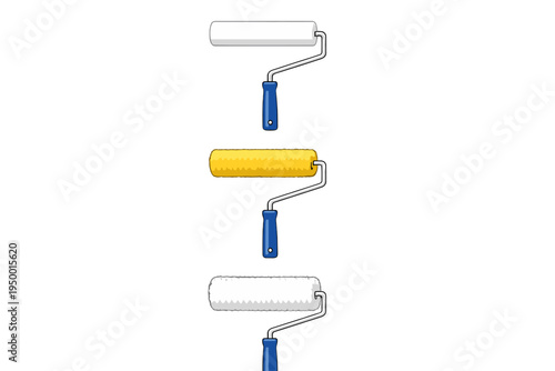 A set of three paint roller illustrations with different textures