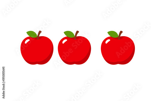 A flat vector illustration featuring three identical red apples