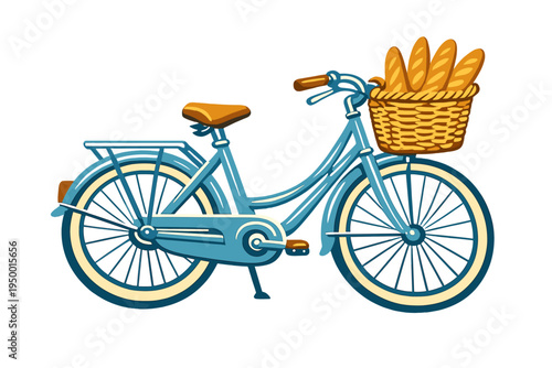 This vector artwork features a classic light blue bicycle with a