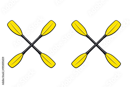 Vector illustration featuring two sets of crossed yellow kayak