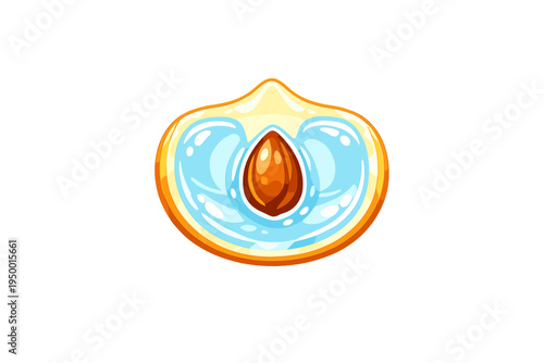 A stylized vector icon of a brown almond seed encased in a glowing