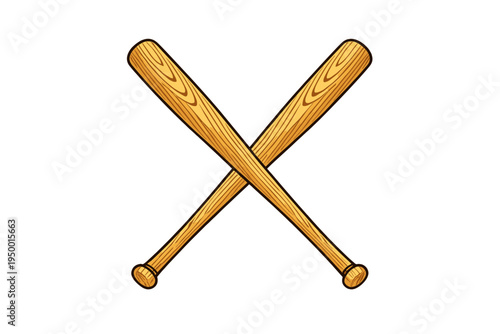 A vector illustration featuring two crossed wooden baseball bats with