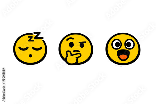 A collection of three yellow emoji stickers featuring sleeping